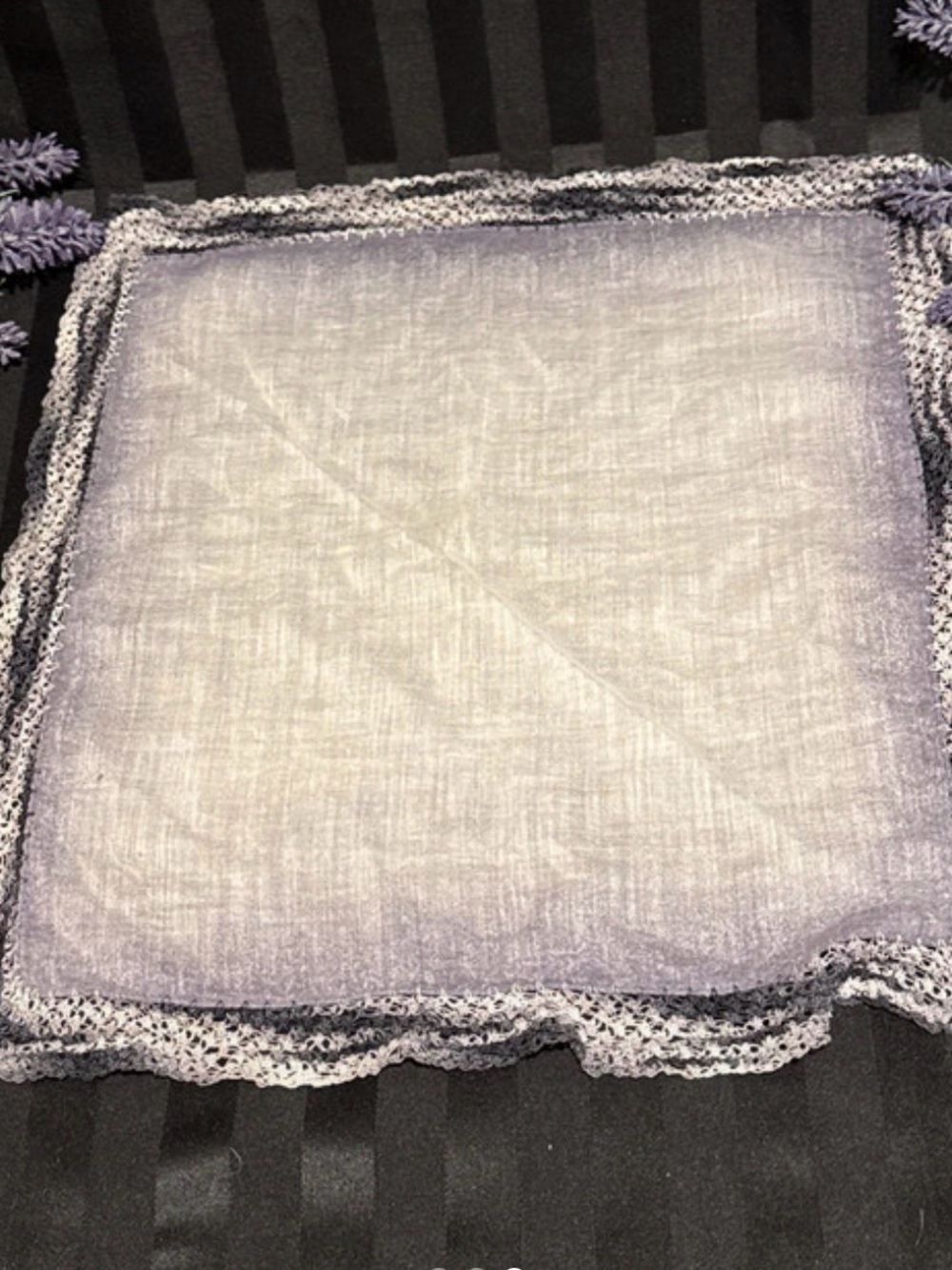 Square Vintage Grayish-Purple Scarf with Crocheted Lace-like Edge